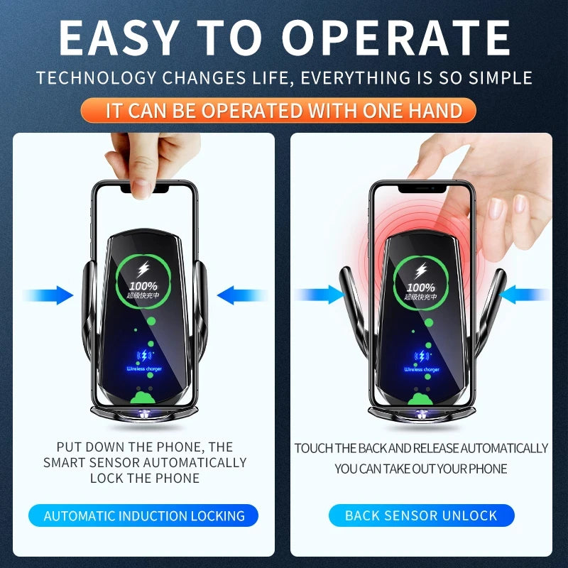 Automatic 30W Car Wireless Charger for Iphone 15 14 13 12 11 Samsung S23 S22 S21 Magnetic USB Infrared Sensor Phone Holder Mount