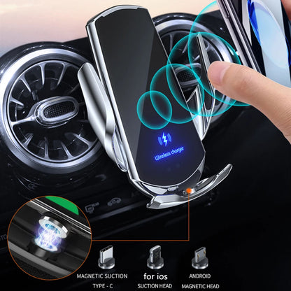 Automatic 30W Car Wireless Charger for Iphone 15 14 13 12 11 Samsung S23 S22 S21 Magnetic USB Infrared Sensor Phone Holder Mount